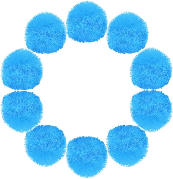 uxcell 3.5 Inch Faux Fur Pom Pom Balls, 10 Pcs Lake Blue Fluffy Soft Faux Fur Pom Poms for Hats with Elastic Loop for DIY Knitting Hats Keychain Scarves Gloves Bags Shoes Accessories