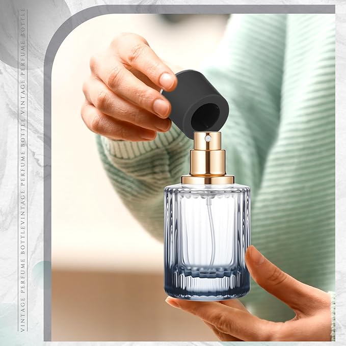12 Pcs 30/50/100ml Empty Glass Perfume Bottles Bulk Pack for Perfume Makers Refillable Atomizer Cologne Bottles DIY Vintage Fragrance Packaging Glass Bottling Supplies (Black,50 ml)