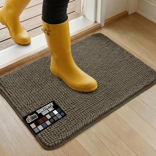 GORILLA GRIP SoakSTOPPER Dog Door Mat, Machine Washable Rug Absorbent Doormat Captures Moisture Mud Dirt, Quick Dry Soft Chenille Entryway Rugs Indoor Entrance Mats for Dog Paws, 24x17 Cappuccino