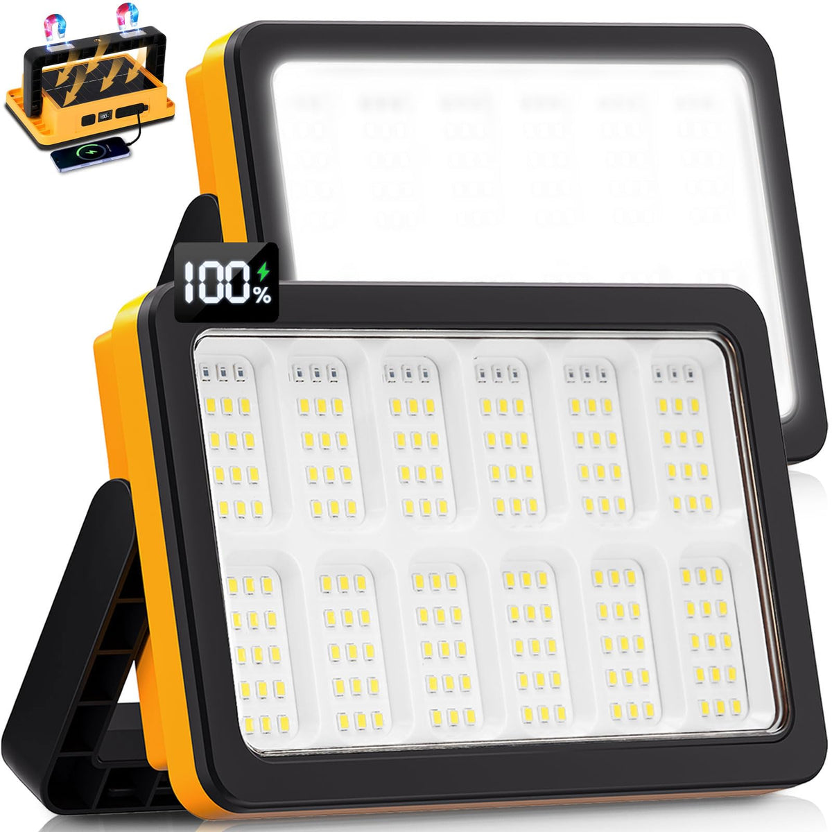2Pack Solar Rechargeable LED Work Light with Magnetic Stand - Image 1