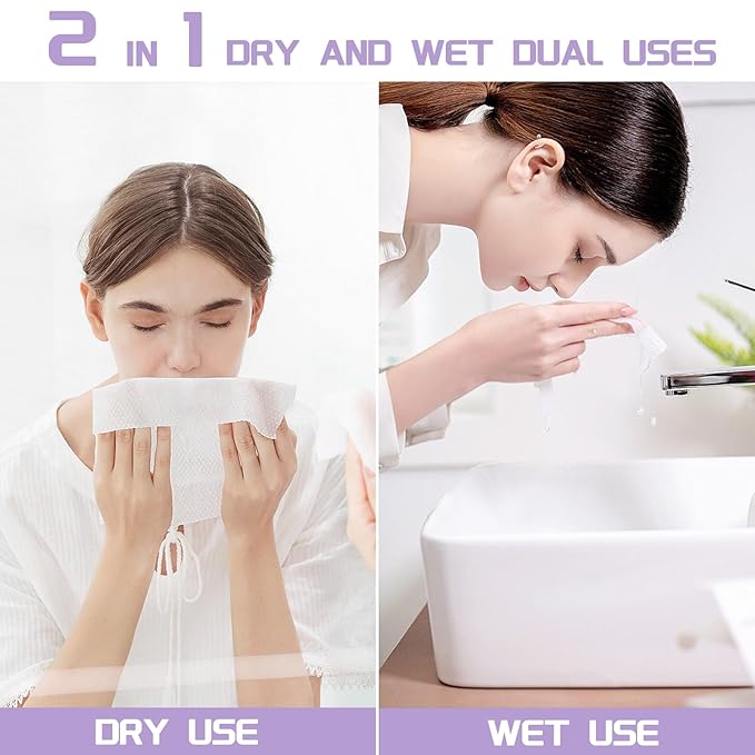 Disposable Face Towel 600 Count, Soft Cotton Face Towels, Dry Wipes Facial Cloths Towelettes for Washing and Drying, Lint Free Facial Tissue for Skincare, Makeup Remover and Cleansing