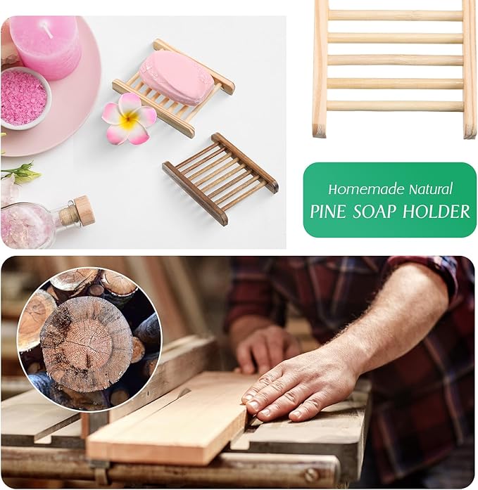 Rtteri 120 Pieces Bamboo Wood Soap Dish Tray Bathroom Wooden Soap Holder Handmade Bathtub Shower Dish Accessories for Home Bathroom Kitchen Sponge Scrubber