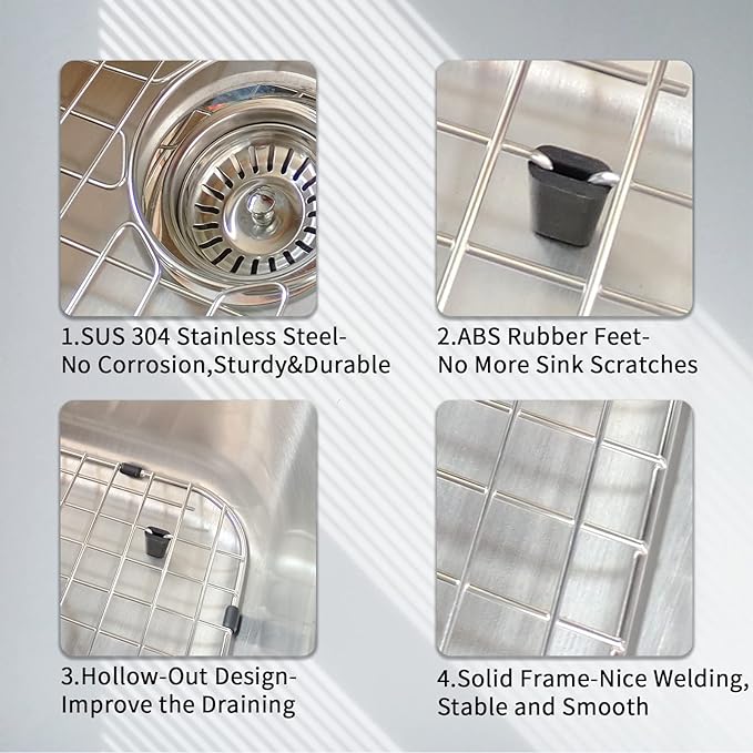 Kitchen Sink Grid 18-7/8" x 13-3/4"- Heavy Duty Kitchen Sink Protector with Built-in Strainer & Center Drain, Non-Slip Rubber Feet & Scratch Resistant Bottom Guard