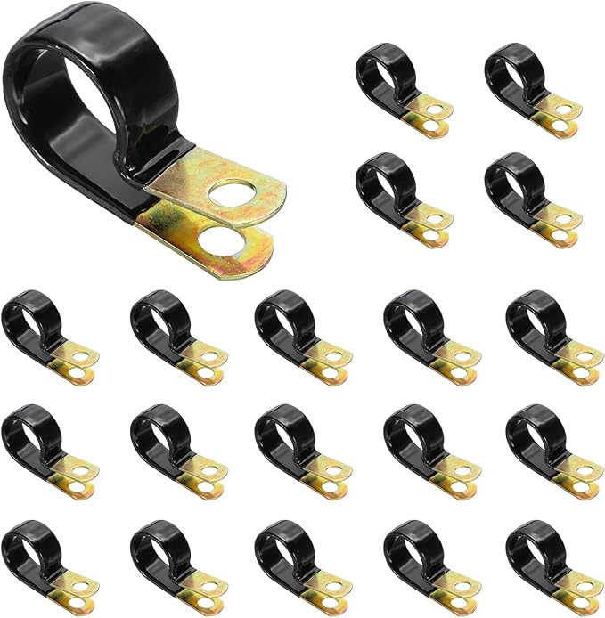 PATIKIL 1-1/8 Inch Vinyl Coated Cable Clamps, 50 Pack Galvanized Steel Metal Cable Clips Rubber Cushion Insulated Pipe Clamps for Tube Lines Cord Wire Management, Black