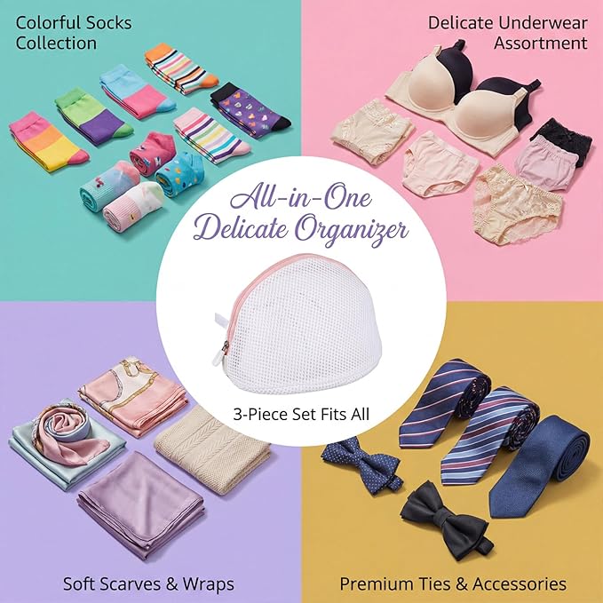 3Pcs Bra Washing Bag for Laundry, Mesh Bra Laundry Bag for Washing Machine Lingerie Washer Protector with Zipper for Underwear and Delicates