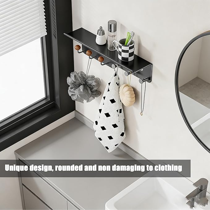 Coat Hooks for Wall, Thickened 5 Hooks No Nail Adhesive Hooks, Towel Hanger for Bathroom, Door Hanger Hooks, Hooks for Hanging Hat Key Towel Purse Robes Mudroom Entryway