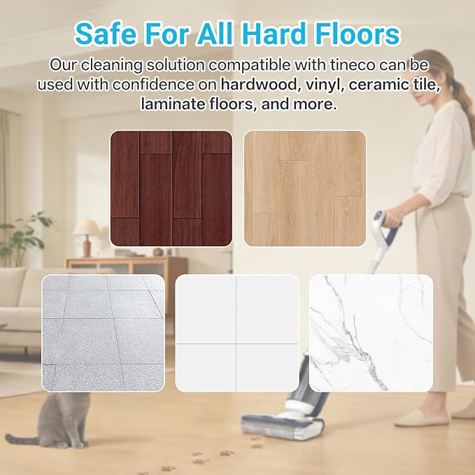 Floor Cleaner Compatible with Tineco Cleaning Solution, Suitable with All Robotic Vacuum Mop and Cordless Wet/Dry Vacuum Mop Cleaner, Multi-Surface Deodorizing & Cleaning Solution (2.5 L, Ocean)