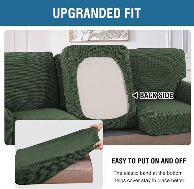 H.VERSAILTEX Multi-Pieces Sofa Covers Stretch Couch Covers Form Fitted Seats and Back Cushions Covers (2 Seat Covers Plus 2 Back Cusion Covers, Bonus 2 Armrest Covers), Bronze Green