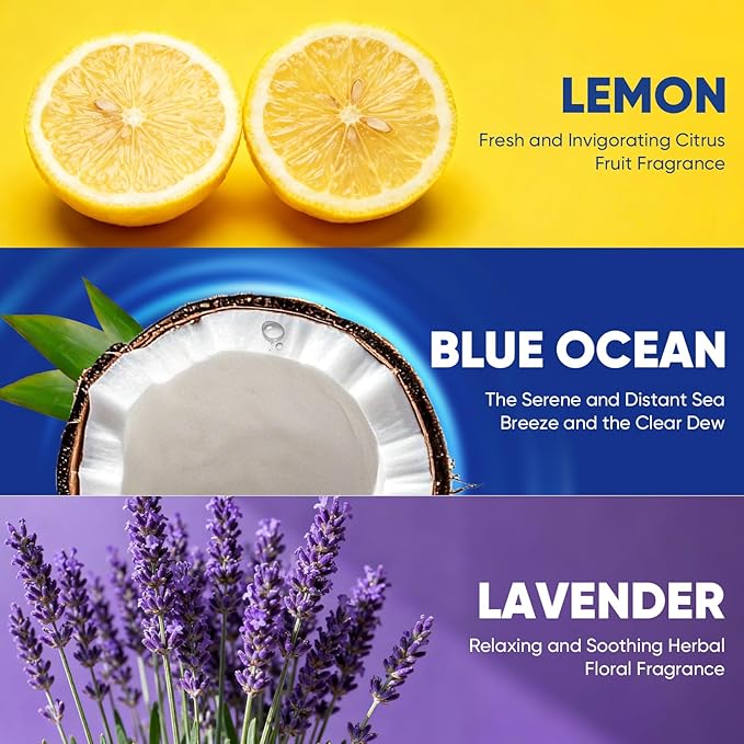 120Ct Aromative Toilet Brush Refills, Toilet Bowl Cleaner Refills, Double-Layer Cleaning Pads Added, Disposable Refill Heads for Toilet Bowl Cleaner Wands，Lemon, Blue Ocean, Lavender （Patented）