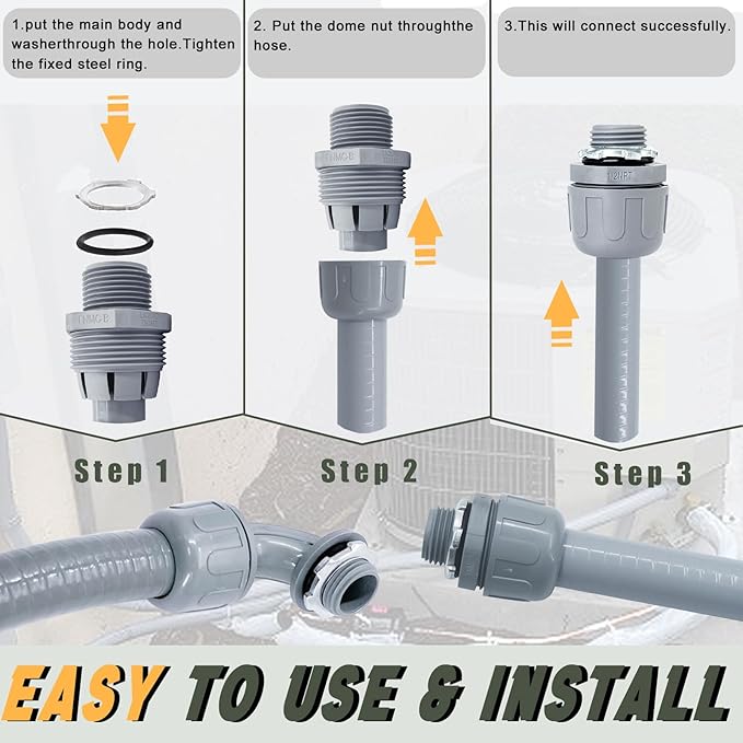 Liquid-Tight Conduit and Connector Kit - 3/4 Inch 25 FT Non Metallic Liquid Tight Electrical Conduit with 5 Straight and 5 Angle Fittings