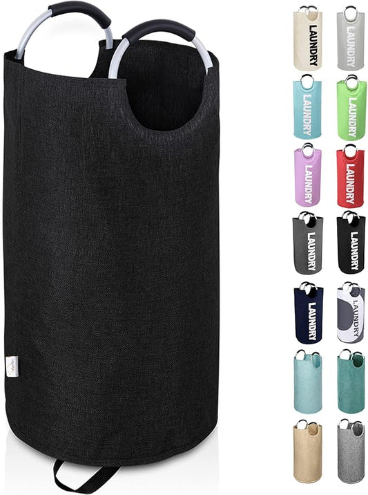 Heavy Duty Laundry Hamper Bag Collapsible, Tall Laundry Basket with Sturdy Handles, Fabric Dirty Clothes Bin for Laundry, College Dorm, Boys, Man, Durable Two-Layer – 90L Black