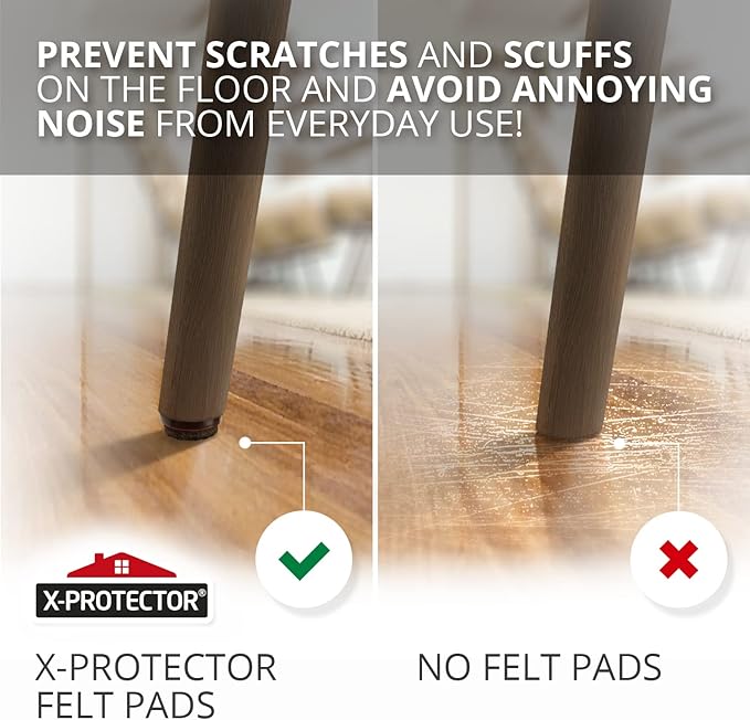 Nail-on Felt Pads X-PROTECTOR 40 PCS - 0.95" Felt Furniture Pads - Brown Chair Leg Floor Protectors - Nail in Furniture Pads for Furniture Legs - The Best Felt Chair Pads for Hardwood Floors (24mm)!