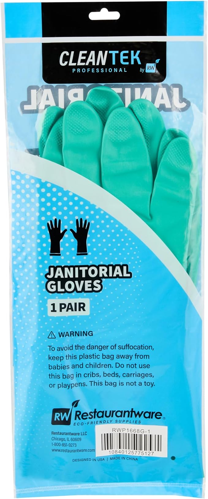 Restaurantware Green Cleaning Gloves 10 Pairs 15 Mil Thick XXL Heavy-Duty Nitrile Gloves With Long Cuff No-Latex Flock Lining For Use In Hospitals, Laboratories, Kitchens and Households