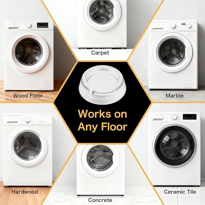 DEWEL Anti Vibration Pads for Washing Machine, Washer and Dryer Pedestals Hard Wearing Round Rubber Anti Vibration Pads for Anti Slip & Noise-reducing Protects Laundry Room Floor (4 Pcs)