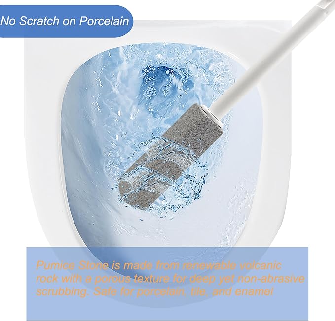 Pumice Stone Toilet Bowl Cleaner with Extra Long Handle - Effortlessly Removes Hard Water Stains, Limescale, Calcium, Rust from Toilets, Bathtubs, Grills, Pools & Sinks, 1 Wand+6 Pumice Stones