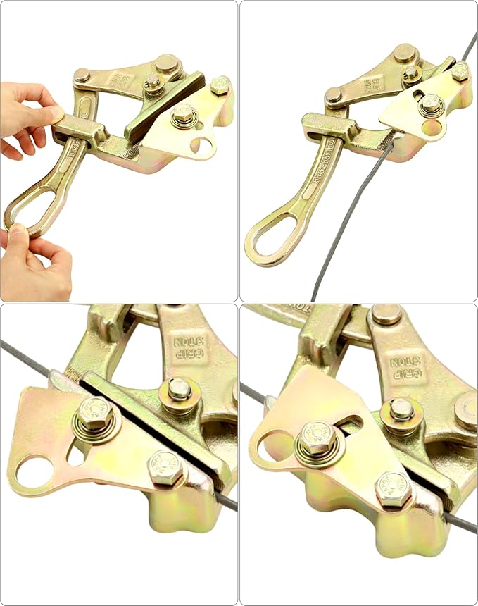 QWORK 6613lb Cable Grip Steel Wire Gripper, 2 Pack 3T Rope Jaw Puller, Clamp Puller