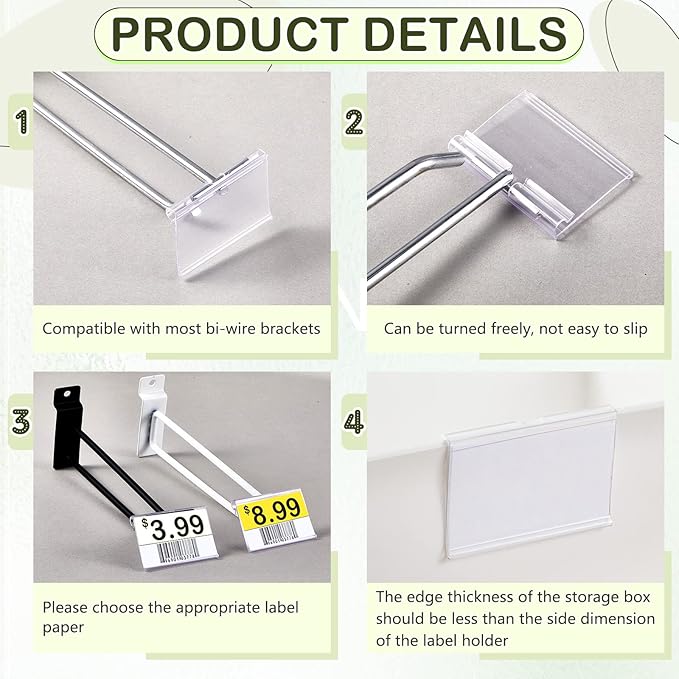 Tatuo 200 Pcs Reusable Plastic Wire Shelf Label Holders, Price Card Sign for Pantry Retail Supermarket Merchandise Shopping Mall Shop Ticket Display Holder Clip on Design, 2.36" L x 1.65" H (Clear)
