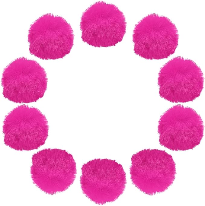 uxcell 2.8 Inch Faux Fur Pom Pom Balls, 10 Pcs Rose Red Fluffy Soft Faux Fur Pom Poms for Hats with Elastic Loop for DIY Knitting Hats Keychain Scarves Gloves Bags Shoes Accessories