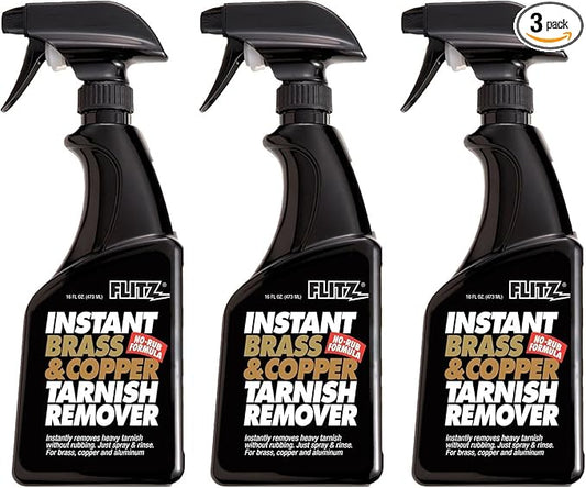Flitz Instant Brass and Copper Tarnish Remover - 16oz Bottle of USA-Made Organic Rust Remover Spray (No-Rub) - Removes Stains & Oxidation from Glass & Aluminum - Brass Cleaners That Work (3 Pack)