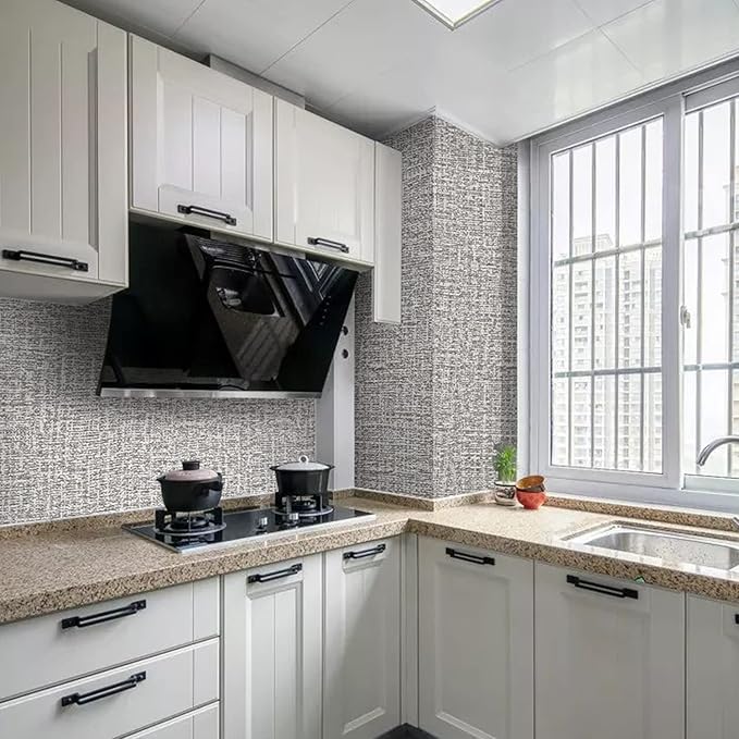 Peel and Stick Wallpaper Grey Grass Cloth Wall Paper - 15.7 x 300 Inch Self Adhesive Wallpaper Peel and Stick, Easy to Paste Wall Contact Paper for Stand Liner, Table and Door Makeover Decor