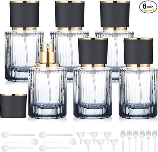 6 Pcs 30 ml Perfume Cologne Bottles Empty Refillable Travel Glass Chic Empty Perfume Spray Bottles Decorative Set for Men Women Portable Dispenser Fragrance Container Set (Black)