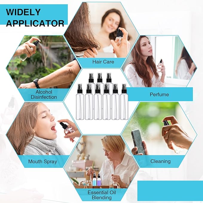 Layhit 100 Pcs 4 oz Small Spray Bottles Bulk, 120ml Clear Plastic Spray with 5 Pcs Small Funnels Mini Empty Fine Mist Bottles for Essential Oils Travel Perfumes
