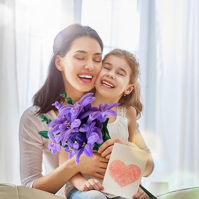 350 Piece Pipe Cleaner Craft, 4 Color Pipe Cleaners Bulk, Chenille Stems for DIY Flower Making Kits with Hot Melt Adhesive, Gardening Tape, Stamens (Purple)