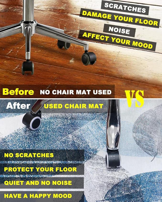 Office Chair Mat for Hardwood Floor & Low-Pile Carpet,60“*48”Highly Premium Quality Under Desk Mat, Desk Chair Mat for Carpet - 3.86lbs Anti-Slip Carpet Chair Mats Blue Leaf