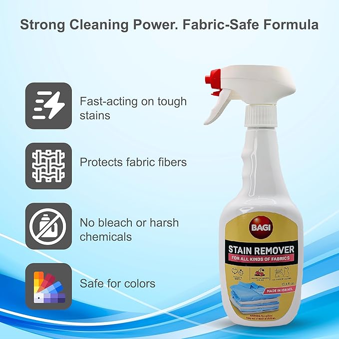 BAGI Stain Remover Spray for All Types of Fabric | Powerful Stain Cleaner for Clothes, Carpets, Curtains & Upholstery | Dual-Use Formula | Fast-Acting & Safe on Colors – 13.5 fl.oz