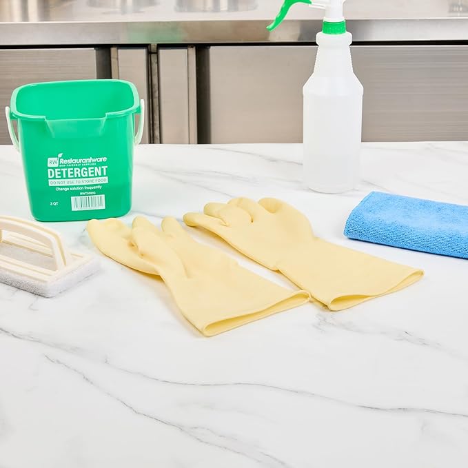 Restaurantware-Clean Tek Professional 22 Mil Large Cleaning Gloves, 10 Pairs Of Long Cuff Gloves - No-Slip Grip, No-Powder, Yellow Latex Gloves For Kitchen Cleaning, Ideal For Washing Dishes