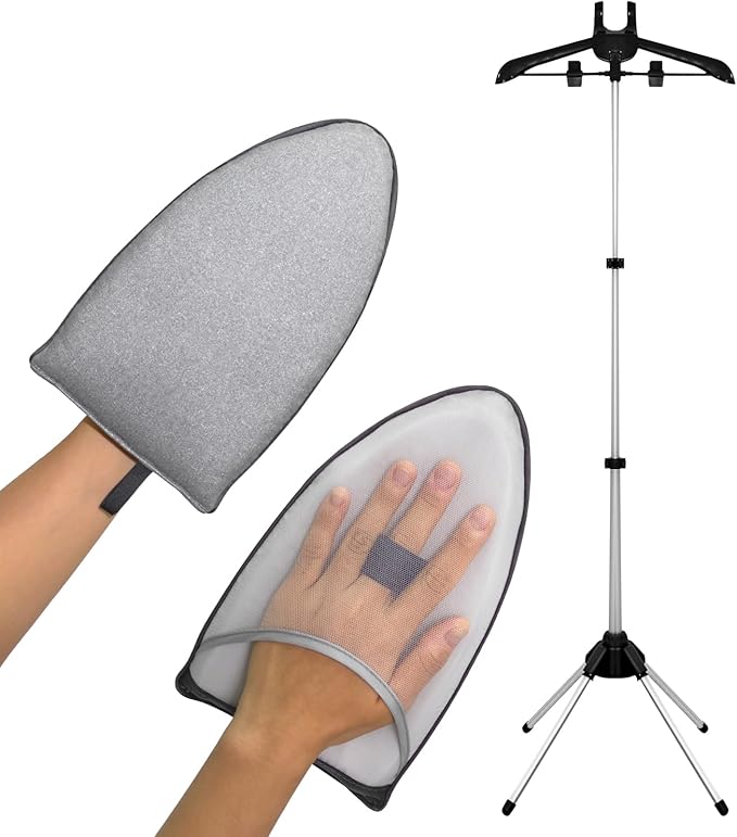 Steamer Hanger Stand with Garment Steamer Ironing Gloves,Garment hanger for steaming clothes,Steam rack for clothes,Handheld garment steamer rack