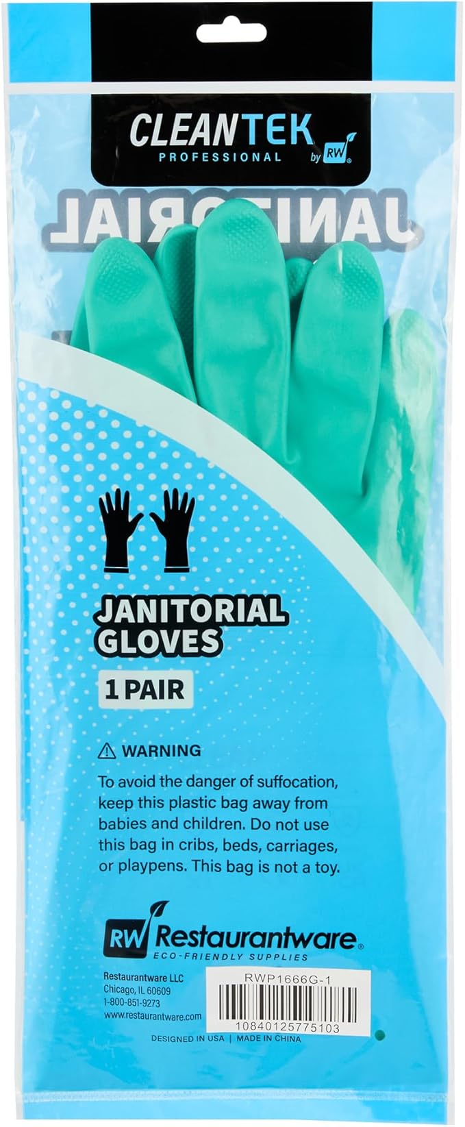 Restaurantware Green Cleaning Gloves 10 Pairs 15 Mil Thick Large Heavy-Duty Nitrile Gloves With Long Cuff No-Latex Flock Lining For Use In Hospitals, Laboratories, Kitchens and Households