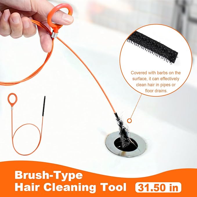 33 ft Snake For Drain,Plumbing Snake, Heavy Duty Flexible Hair Clog Remover Drain Snake Tool for Shower, Bathroom, Bathtub and Kitchen Sink Pipes (Black)