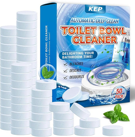 Automatic Toilet Cleaner Tablets–Powerful Bleach Action, Destroys Limescale & Eliminates Odors, Septic-Safe, Continuous Cleaning, Drop-In Tank , Simple and effective to use Works with Toilets-50 pack.