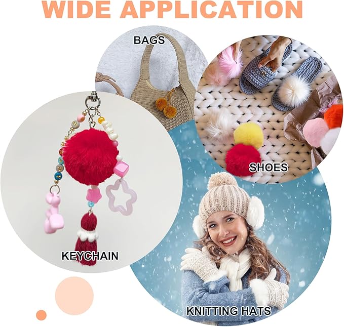 uxcell 2 Inch Faux Fur Pom Pom Balls, 10 Pcs White Fluffy Soft Faux Fur Pom Poms for Hats with Elastic Loop for DIY Knitting Hats Keychain Scarves Gloves Bags Shoes Accessories