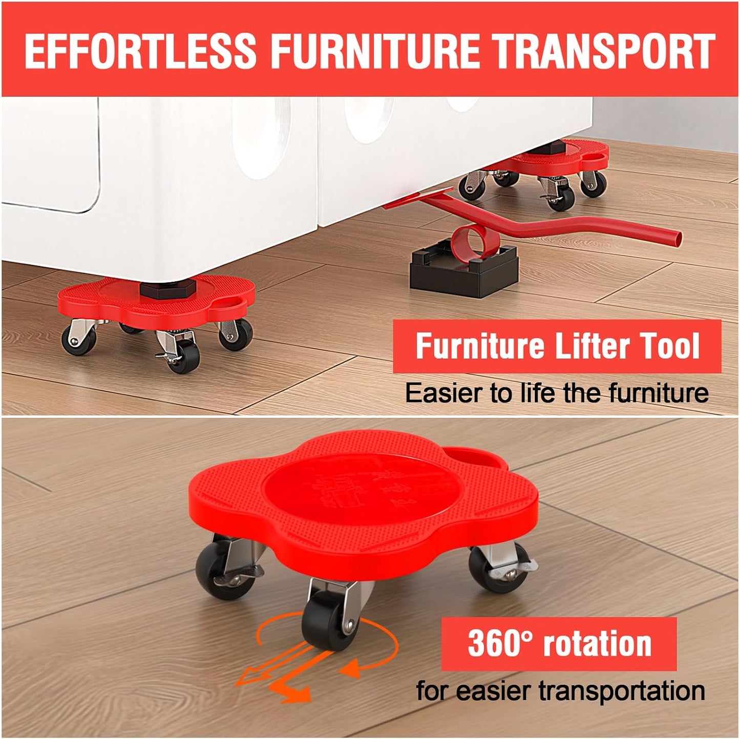 Furniture Mover Dolly Sliders with Brake Wheels (4-Pack) — 360° Rotation, Up to 1,100 lbs