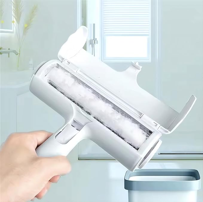 Reusable Pet Hair Remover Roller – Dog & Cat Fur Lint Cleaner for Sofa, Carpet, Bed & Car Seats – No Adhesive Required (White/Purple)