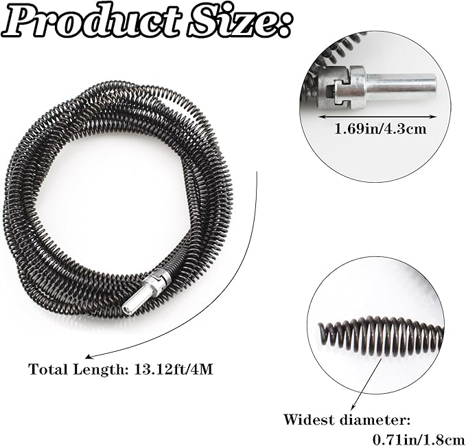Amonk Drain Auger Cable Heavy-Duty Clog Remover with Drill Connector 13.12Ft Flexible Plumbing Snake Drain Cleaner for for Kitchen, Bathroom, Toilet, Shower Sink & Pipe