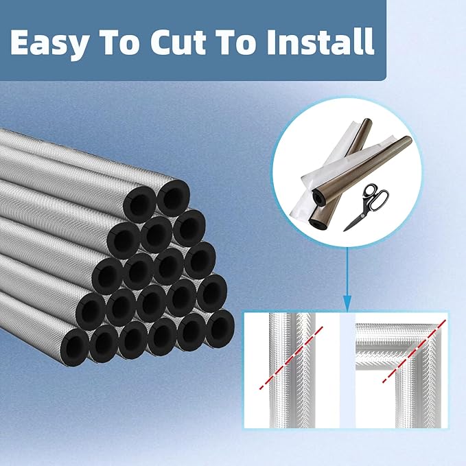 20 Pack 1-1/4 Inch Pipe Insulation Foam Tube Self Adhesive Foam Pipe Covers Insulation Wrap for Spigot Winter Outside Pipes Sprinkler Water Heater Pipes Freeze Protection