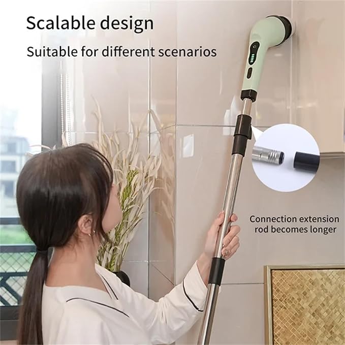 Cordless Electric Spin Scrubber, 360 Rotating Handheld Bathroom Scrubber with 9 Replaceable Cleaning Brush Heads 90Mins Work Time for Cleaning Kitchen,Tile,Tub Floor,Sink,Window,Stove(Green)