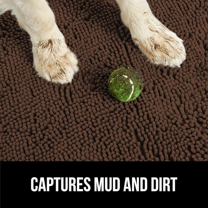 GORILLA GRIP SoakSTOPPER Dog Door Mat, 70x24 Machine Washable Rug Absorbent Doormat Captures Moisture Mud Dirt, Quick Dry Soft Chenille Entryway Rugs Indoor Entrance Mats for Dog Paws, Brown