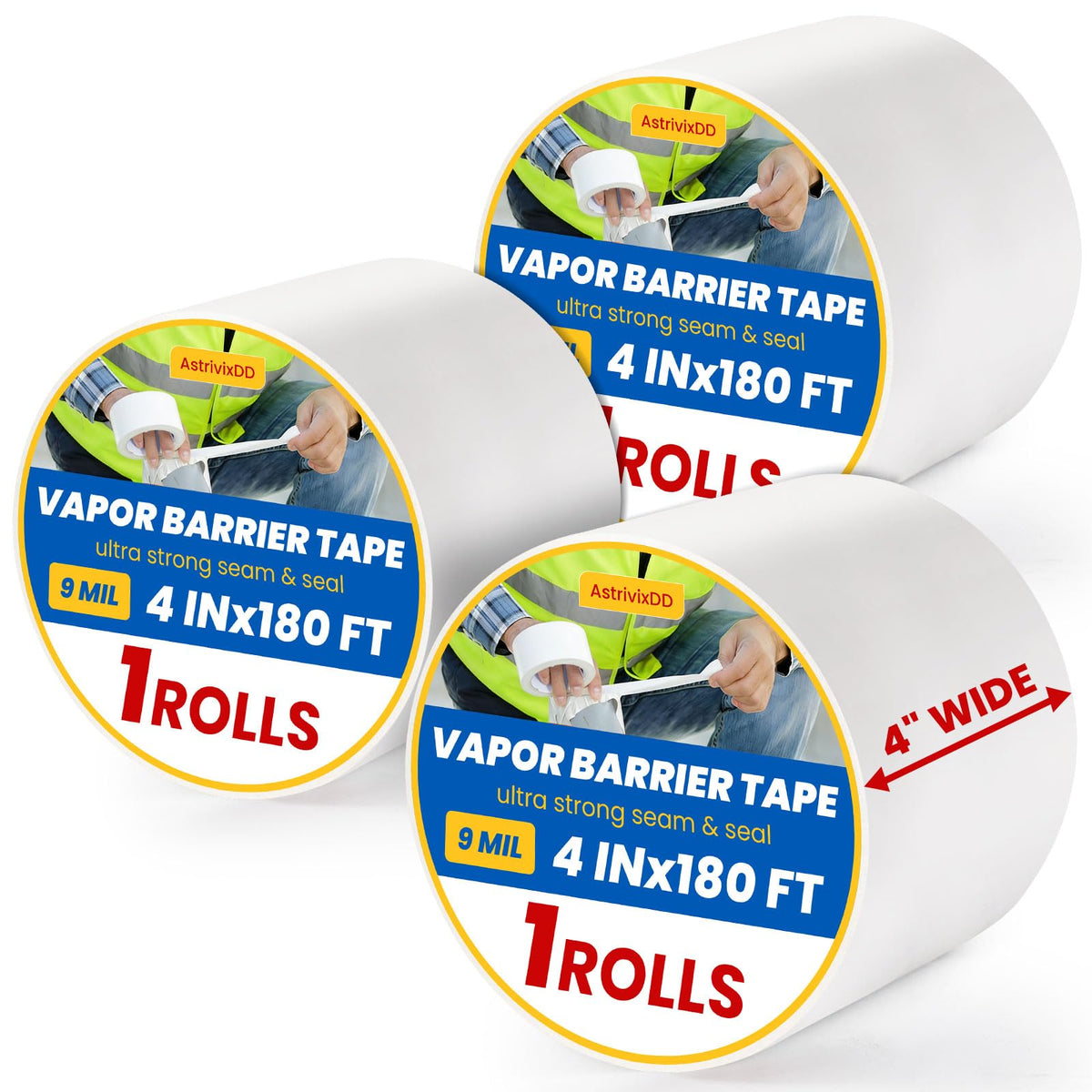 3 Rolls Vapor Barrier Tape,4" x 180 ft - Image 1