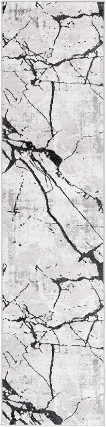 SAFAVIEH Amelia Collection Runner Rug - 2' x 22', Grey & Black, Modern Abstract Design, Non-Shedding & Easy Care, Ideal for High Traffic Areas in Living Room, Bedroom (ALA293K)