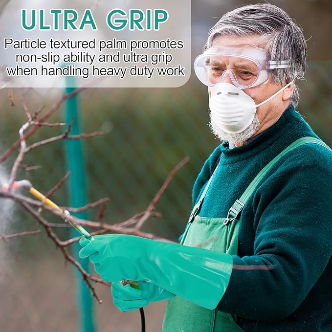 10 Pairs Chemical Resistant Gloves Heavy Duty Thick Nitrile Gloves Bulk for Cleaning, Resist Household Acid, Alkali and Oil (Large)