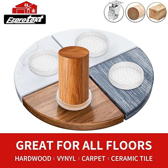 Ezprotekt Non Slip Furniture Pads, 12 Pcs 2" Anti Slip Rubber Caster Cups, Anti Skid Furniture Coasters for Hardwood Floors, No Slide Furniture Gripper, Furniture Stoppers to Prevent Sliding (Clear)
