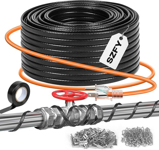 3FT~200FT Heat Tape for Water Pipes, -40°F Deicing Cable,Pipe Heat Cables for Roof,Gutter，Farm，Freeze Protetion Heating Wires, Heated Water Hose,Plumbing Fixtures,120V 5W/FT (80FT)