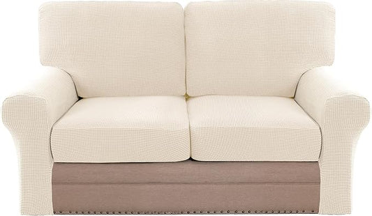 H.VERSAILTEX Multi-Pieces Sofa Covers Stretch Couch Covers Form Fitted Seats and Back Cushions Covers (2 Seat Covers Plus 2 Back Cusion Covers, Bonus 2 Armrest Covers), Cream