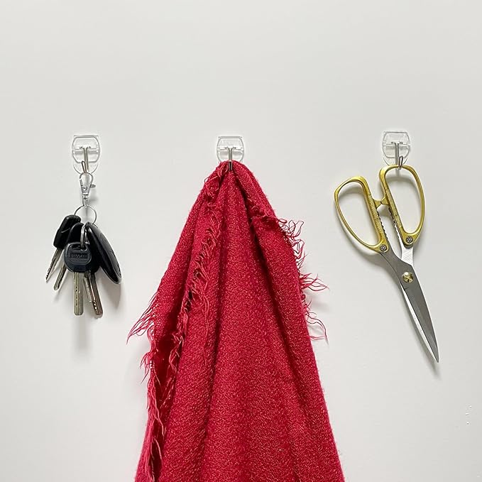 40 Hooks-50 Removable Strips,Clear Small Wire Toggle Hooks Value Pack, Damage Free Hanging Wall Hooks with Adhesive Strips, Removes Cleanly, No Tools Utility Hooks for Hanging Decorations
