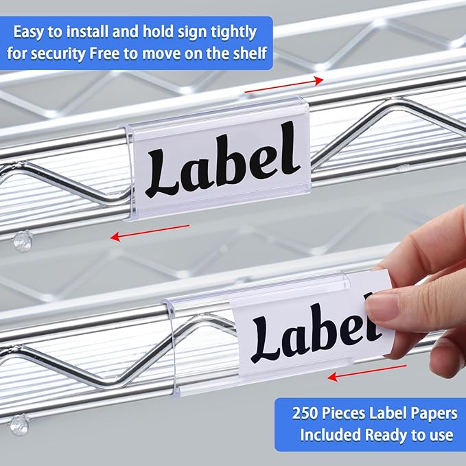 Yulejo 250 Pieces Wire Shelf Label Holders Wire Label Holder Plastic Shelf Tags for Shelving Clips with Paper Inserts, Compatible with 1-1/4 Inch Shelves
