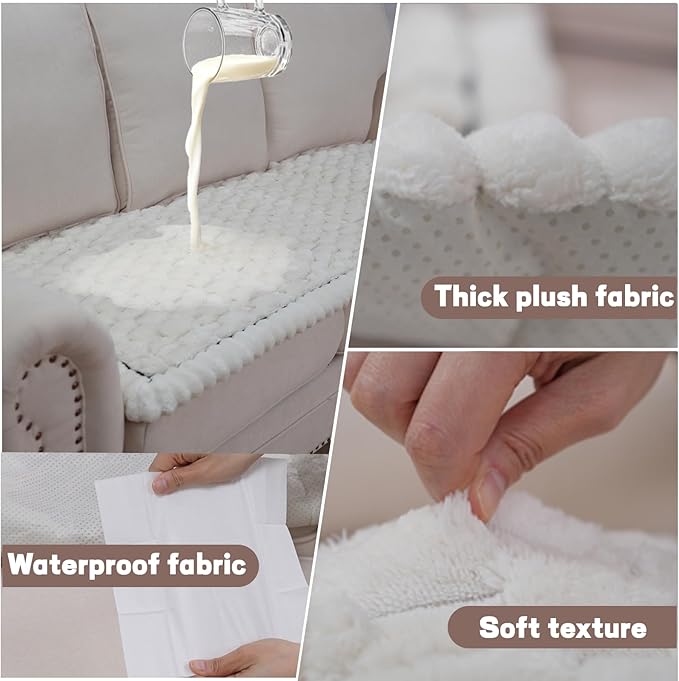 Waterproof Couch Cover for Dogs Washable,Non Slip Fuzzy Durable Couch Covers for 3 Cushion Sofa Pet Friendly Sofa Cover Dog Thick Soft Slipcovers Protector Couches Mat Bed (Beige, 27.6" x 70.9")
